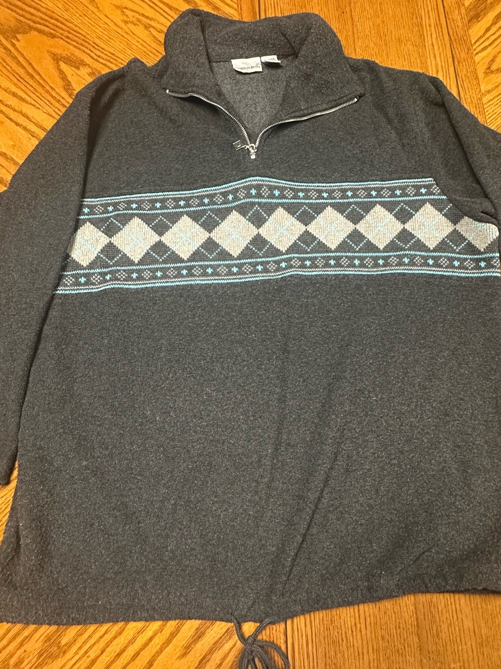 Fashion Bug Women’s Charcoal Zip-Up Sweater with Blue & Cream Argyle Band